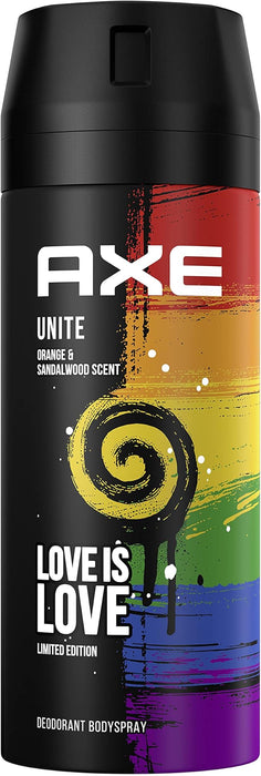 Axe Unity Rock Desodorante Spray Edición Especial (150 ml). Una fragancia unisex refrescante y dulce con notas de sandía, piña, manzana y un fondo amaderado. Axe - frontal