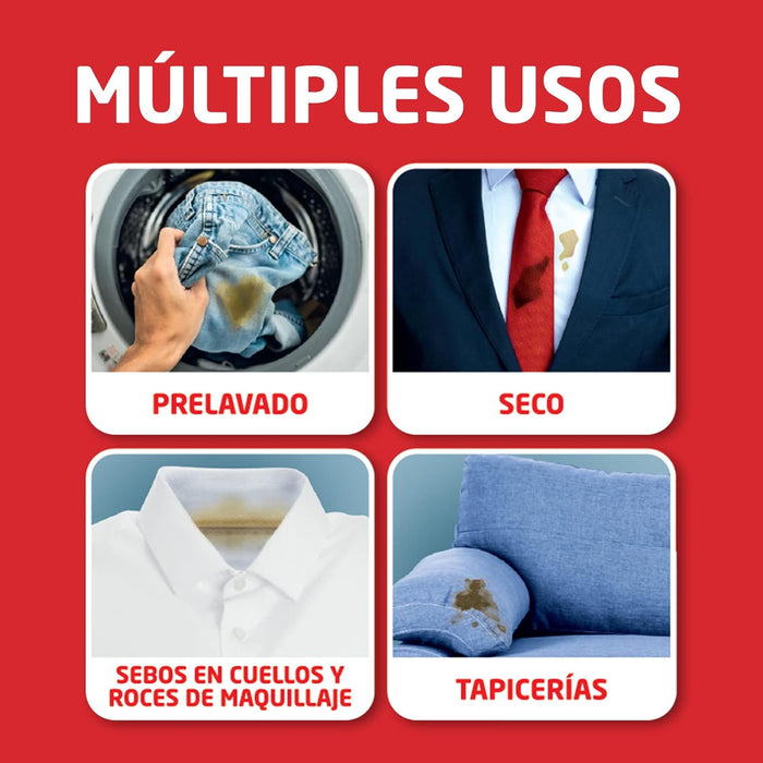 Cebralín Quitamanchas Expert en Seco, Pack Ahorro de 12 botes de 200ml (Total 2.4L). La solución profesional para eliminar manchas de grasa sin necesidad de lavar la ropa. Cebralín - ingredientes