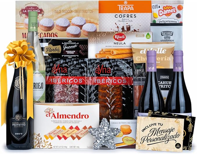 Cesta de Navidad Gourmet Lote A205 de Cia&Co para un Festín Navideño. Un lote generoso y variado con productos de primeras marcas y tarjeta personalizable. Cia&Co - frontal