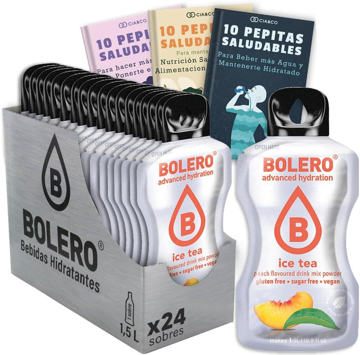 Pack de 24 Bebidas Bolero Sabor Té Helado de Melocotón: El refresco ideal sin azúcar, con 30 Pepitas Saludables Cia&Co para un bienestar completo. Cia&Co - frontal