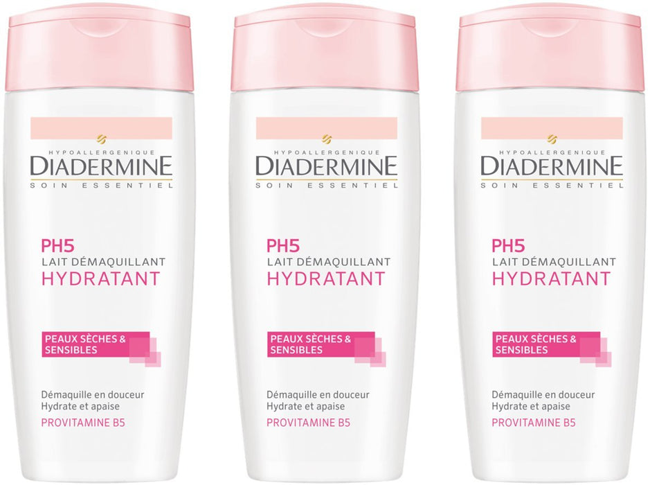 Diadermine Crema Desmaquillante Hidratante, pack de 3 botes de 200 ml. Limpia, calma e hidrata tu piel en un solo paso, eliminando el maquillaje suavemente y respetando la barrera cutánea. Diadermine - frontal
