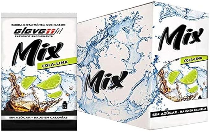 Eleven Fit Mix Bebida Instantánea Sabor Cola y Lima, Caja de 24 Sobres. El refresco definitivo con un toque cítrico, sin azúcar, bajo en calorías y perfecto para tus combinados. Elevenfit - frontal