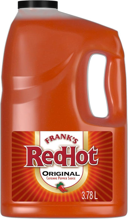 Frank's RedHot Original, salsa picante de pimienta de Cayena, formato hostelería de 3,78 L. La auténtica salsa para alitas Buffalo con un sabor y picante equilibrados. Frank's Redhot - frontal