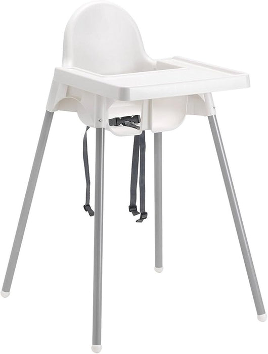 Trona para bebé IKEA ANTILOP, color blanco. Diseño seguro y funcional con patas de acero, cinturón de seguridad y bandeja extraíble. Ideal para hogar y restaurantes. Ikea - frontal