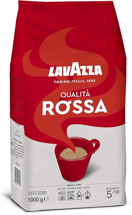 Lavazza Qualità Rossa, Café en Grano, 1kg. El clásico café italiano de tueste medio que combina granos de Arábica y Robusta para un espresso rico en sabor y con cuerpo. Lavazza - frontal