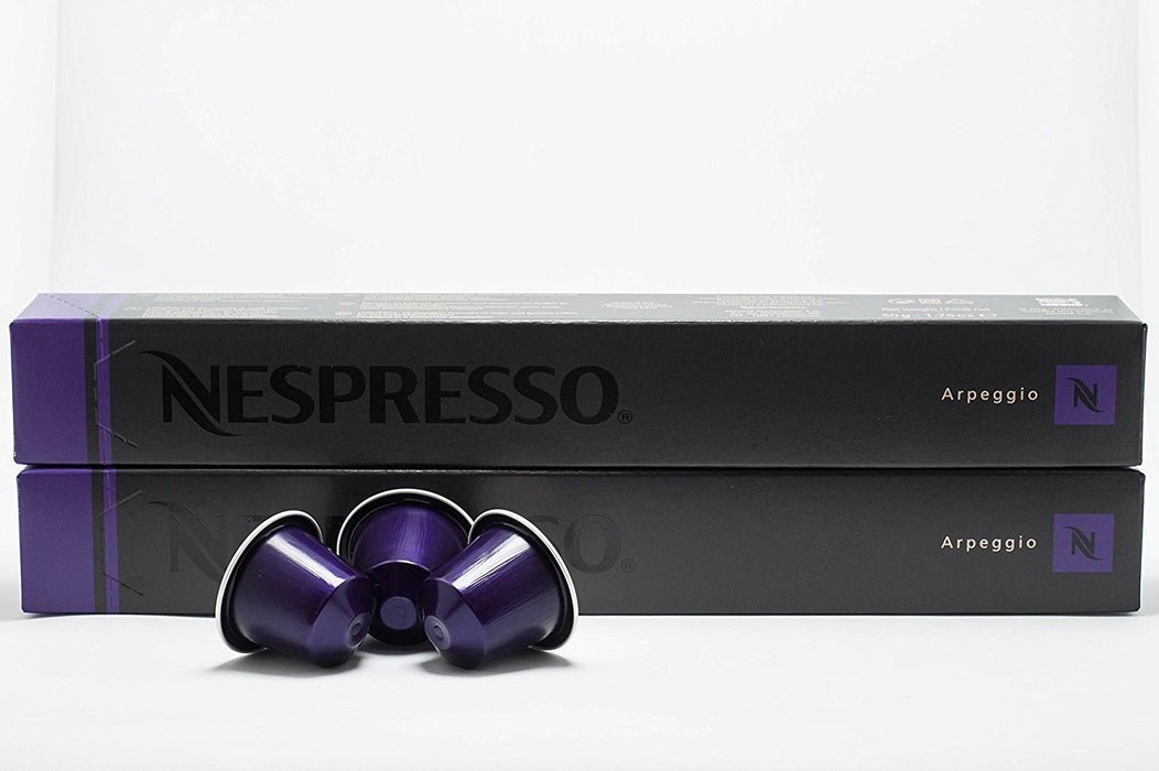 Nespresso Arpeggio 20 Cápsulas de Café OriginalLine. Pack de 2 Tubos para un Espresso Intenso y Cremoso, con Cuerpo y Notas de Cacao. Intensidad 9, Tueste Oscuro. Nespresso - frontal