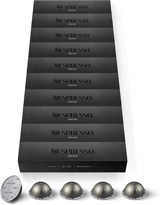 Pack Familiar 100 cápsulas Nespresso Vertuo Fortado. Café Gran Lungo (150ml) de intensidad 8, ideal para los amantes del café con cuerpo y notas a cacao. Nespresso - frontal
