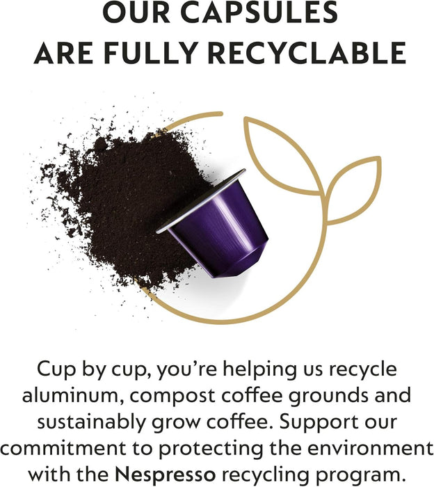 Pack Surtido de 50 Cápsulas Nespresso Originales, una selección de cafés con tuestes variados: 10 Roma, 10 Ristretto, 10 Arpeggio, 10 Capriccio y 10 Livanto. Nespresso - lateral