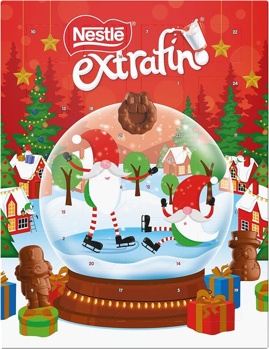 Nestlé Extrafino Calendario de Adviento con 24 figuritas de chocolate con leche (85g). La cuenta atrás más divertida para niños con cacao de cultivo sostenible. Nestlé - frontal