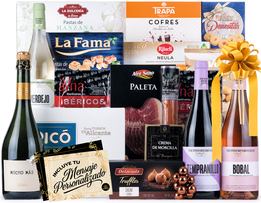 Cesta de Navidad con Ibéricos de Bellota Gourmet 2025 (Lote 206) · Incluye Paleta Ibérica, Brut, Vinos Faustino, Dulces Selectos y Tarjeta Personalizable · Regalo Corporativo, Familiar o Personal