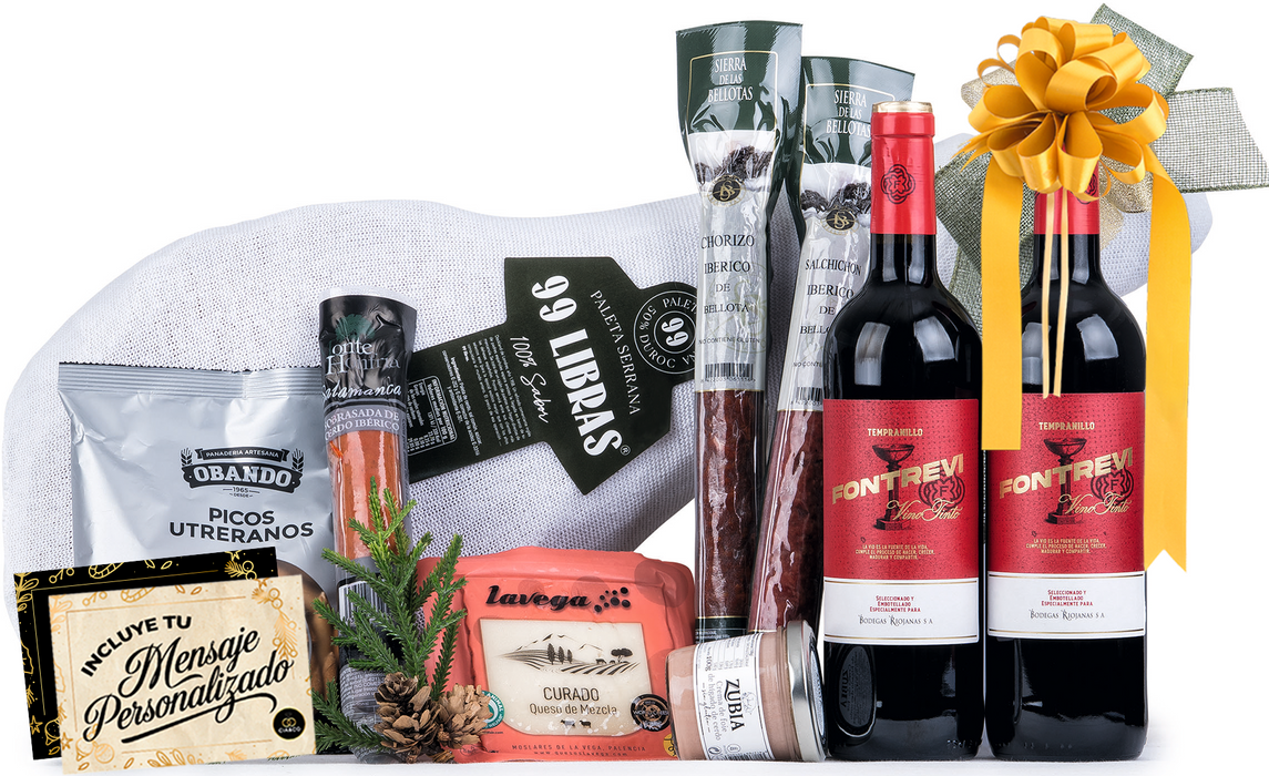 Cesta de Navidad con Jamón Gourmet 2025 (Lote 400) · Con Paleta Serrana, Vinos Tintos, Ibéricos Selectos y Queso Curado · Incluye Tarjeta Personalizable · Regalo Corporativo, Familiar o Personal Ideal