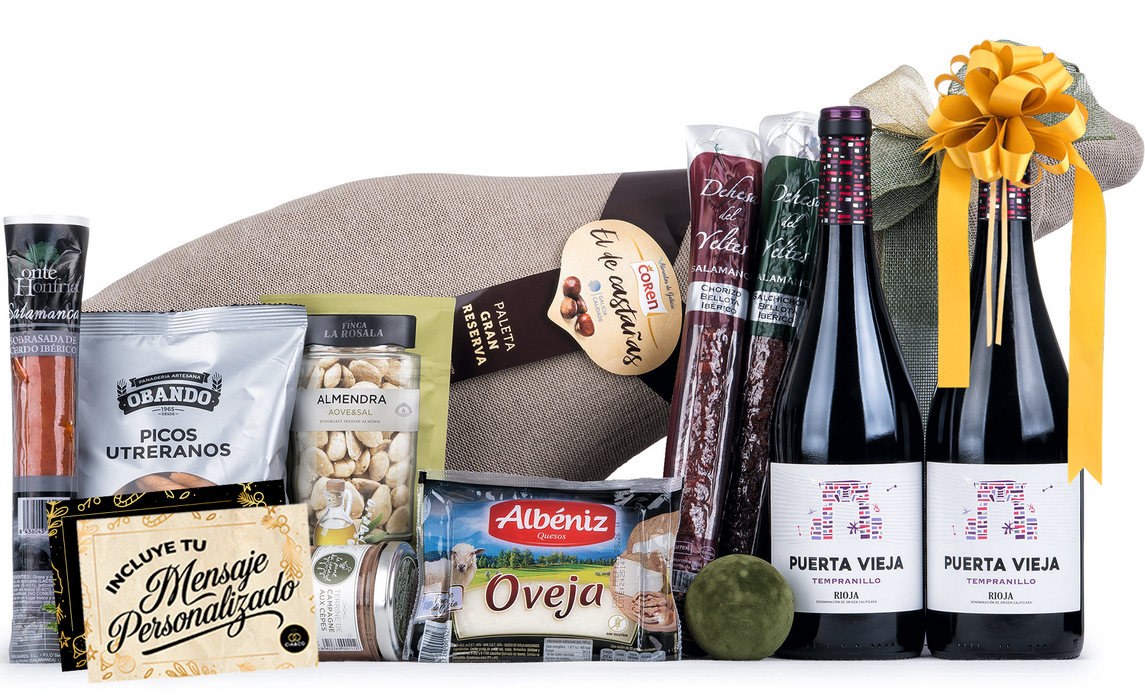 Cesta de Navidad con Jamón Gourmet 2025 (Lote 402) · Con Paleta Gran Reserva, Vinos Rioja, Ibéricos, Queso y Más · Incluye Tarjeta Personalizable · Regalo Corporativo, Familiar o Personal Ideal