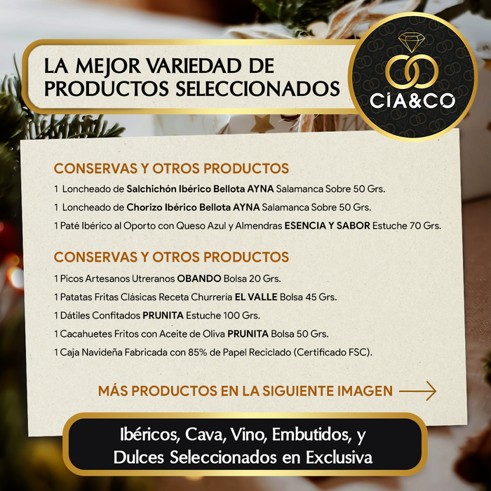 Cesta de Navidad con Ibéricos de Bellota Gourmet 2025 (Lote 205) · Vinos Faustino & Ópera, Brut, Ibéricos, Turrones y Dulces · Incluye Tarjeta Personalizable · Regalo Corporativo o Familiar