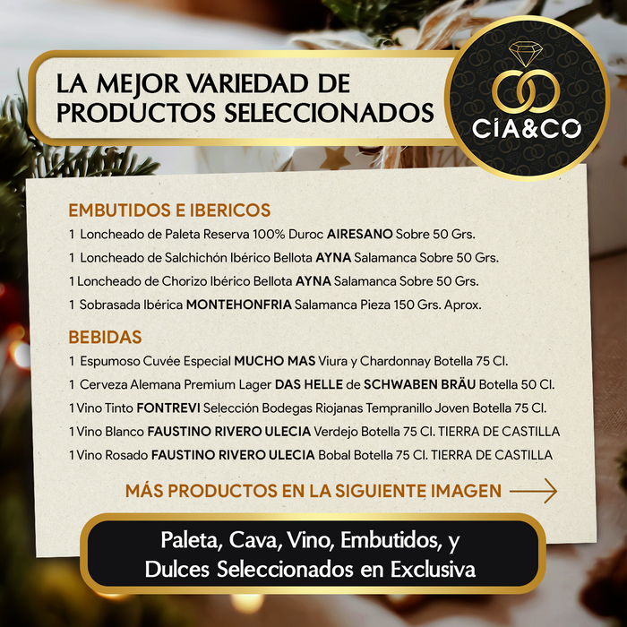 Cesta de Navidad con Ibéricos Gourmet 2025 (Lote 207) · Con Espumoso, 3 Vinos, Aperitivos, Turrones, Ibéricos y Dulces · Incluye Tarjeta Personalizable · Regalo Corporativo, Familiar o Personal
