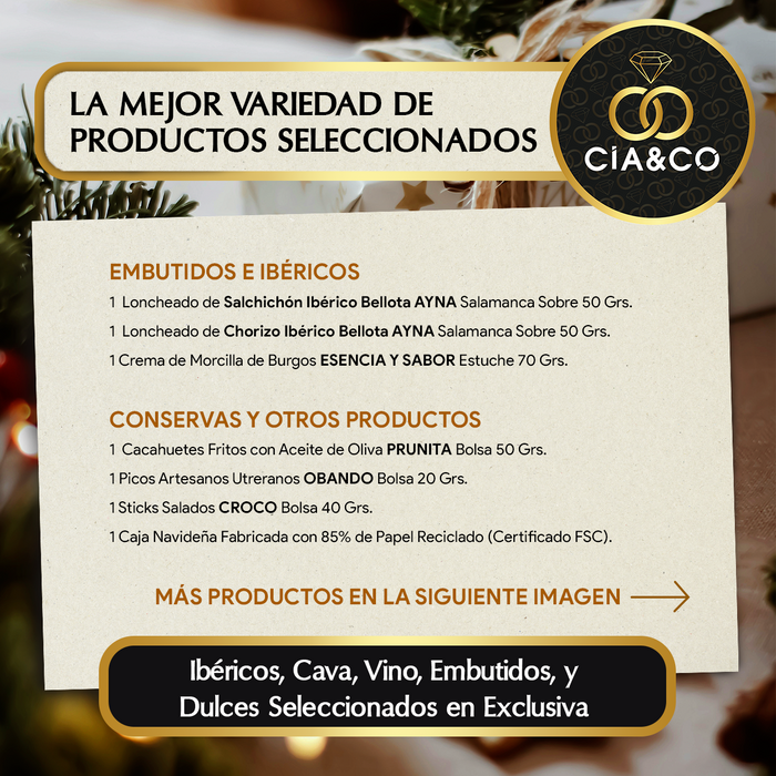 Cesta de Navidad con Ibéricos de Bellota Gourmet 2025 (Lote 204) · Vinos, Brut Provetto, Turrones, Dulces e Ibéricos · Con Tarjeta Personalizable · Regalo Corporativo, Familiar o Personal