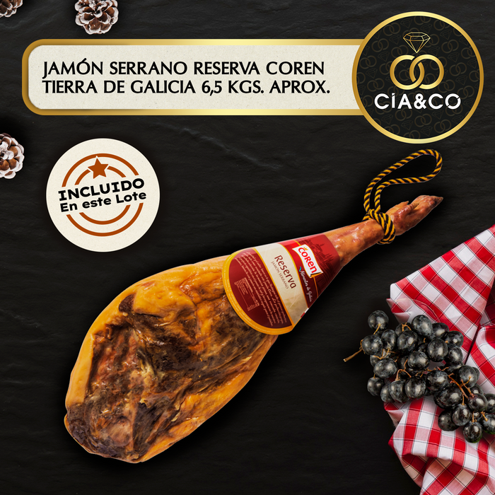 Cesta de Navidad con Jamón Gourmet 2025 (Lote 307) · Con Jamón, Cava Brut, Vinos, Ron, Embutidos, Turrones y Dulces Selectos · Incluye Tarjeta Personalizable · Regalo Corporativo o Familiar Premium