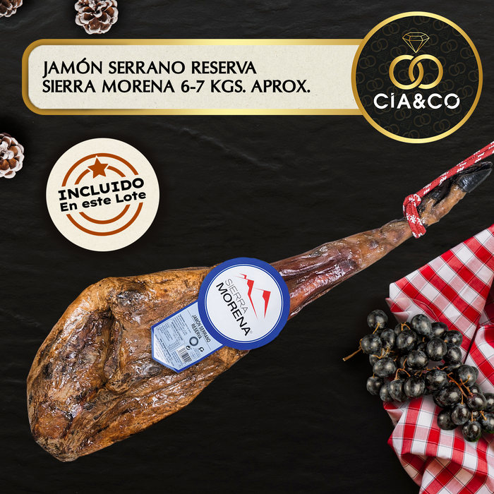 Cesta de Navidad con Jamón Gourmet 2025 (Lote 306) · Con Jamón Serrano, Vinos, Cava, Ginebra, Dulces y Embutidos · Incluye Tarjeta Personalizable · Regalo Corporativo, Familiar o Personal Ideal