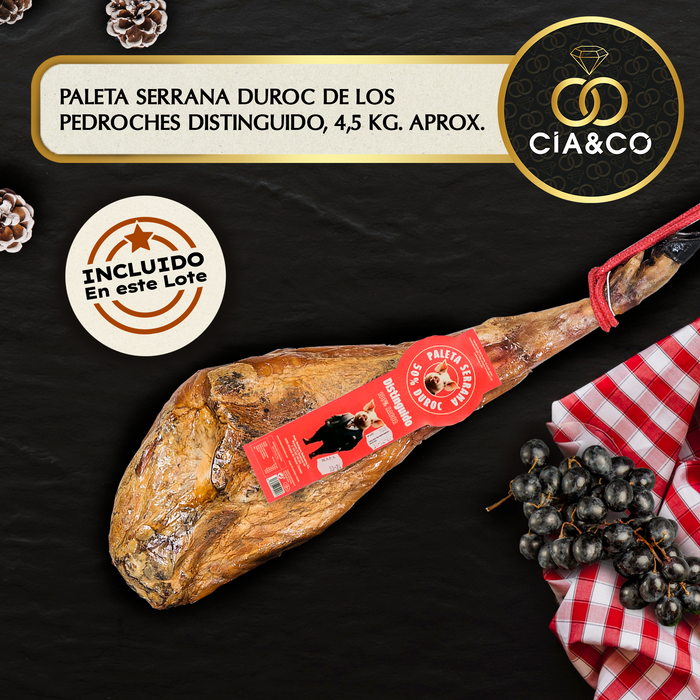 Cesta de Navidad con Jamón Gourmet 2025 (Lote 301) · Incluye Paleta Serrana, Vinos Tinto y Blanco, Espumoso, Dulces Selectos y Ibéricos · Tarjeta Personalizable · Regalo Corporativo o Familiar Ideal