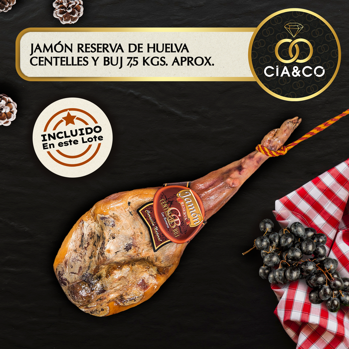 Cesta de Navidad con Jamón Gourmet 2025 (Lote 309) · Con Jamón Reserva, Vino, Cava Pago, Ron, Dulces Selectos y Tarjeta Personalizable · Regalo Corporativo, Familiar o Personal Ideal