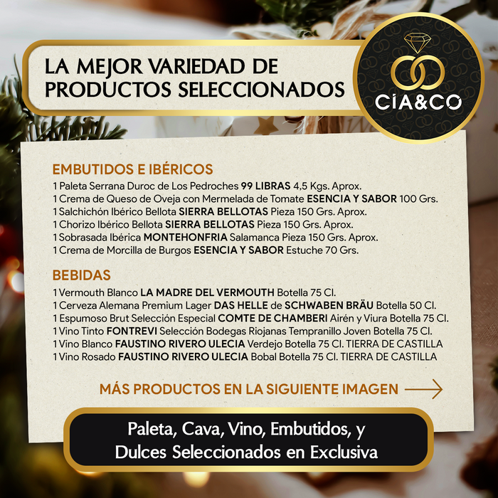 Cesta de Navidad con Jamón Gourmet 2025 (Lote 300) · Con Paleta Serrana, Vino, Cava Brut, Vermouth, Dulces y Ibéricos · Incluye Tarjeta Personalizable · Regalo Corporativo, Familiar o Personal Ideal