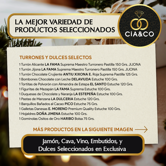 Cesta de Navidad con Ibéricos de Bellota Gourmet 2025 (Lote 215) · Con Cava, Vinos, Ron, Cerveza, Dulces, Ibéricos y Queso · Incluye Tarjeta Personalizable · Regalo Corporativo, Familiar o Personal