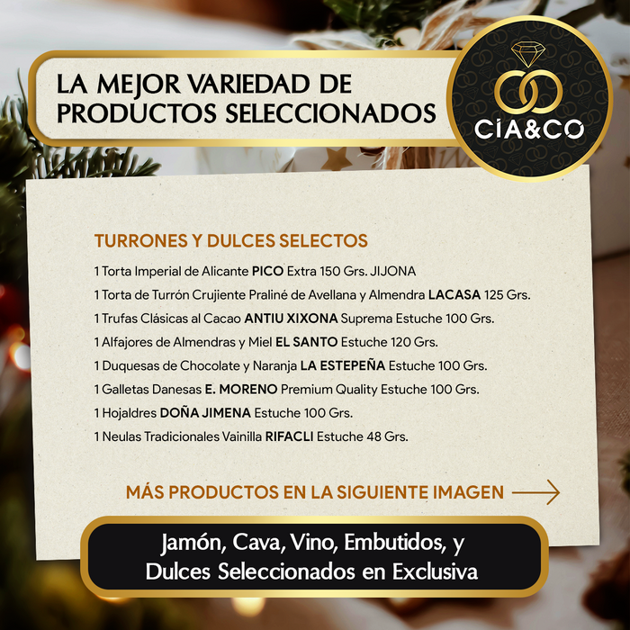 Cesta de Navidad con Jamón Gourmet 2025 (Lote 216) · Con Ibéricos Especiales, Vino, Brut, Dulces Variados, Embutidos y Queso · Incluye Tarjeta Personalizable · Regalo Corporativo, Familiar o Personal