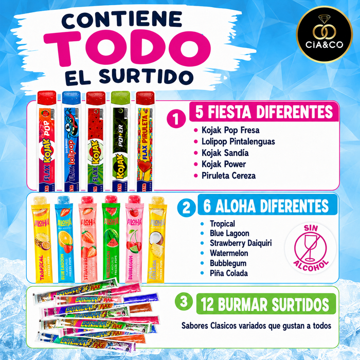 Mega Pack Polos para Congelar CIA&CO – 23 Unidades | Flashes Fiesta, Aloha y Burmar | El Lote Más Completo del Verano
