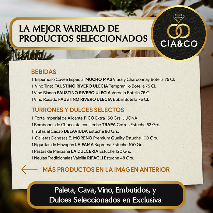 Cesta de Navidad con Ibéricos de Bellota Gourmet 2025 (Lote 206) · Incluye Paleta Ibérica, Brut, Vinos Faustino, Dulces Selectos y Tarjeta Personalizable · Regalo Corporativo, Familiar o Personal