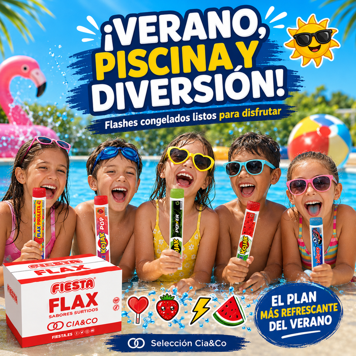 Caja Ahorro Flashes Fiesta CIA&CO – 96 Polos para Congelar (96 x 65 ml) – 5 Sabores de Chuches – Sin Gluten y Aptos para Veganos