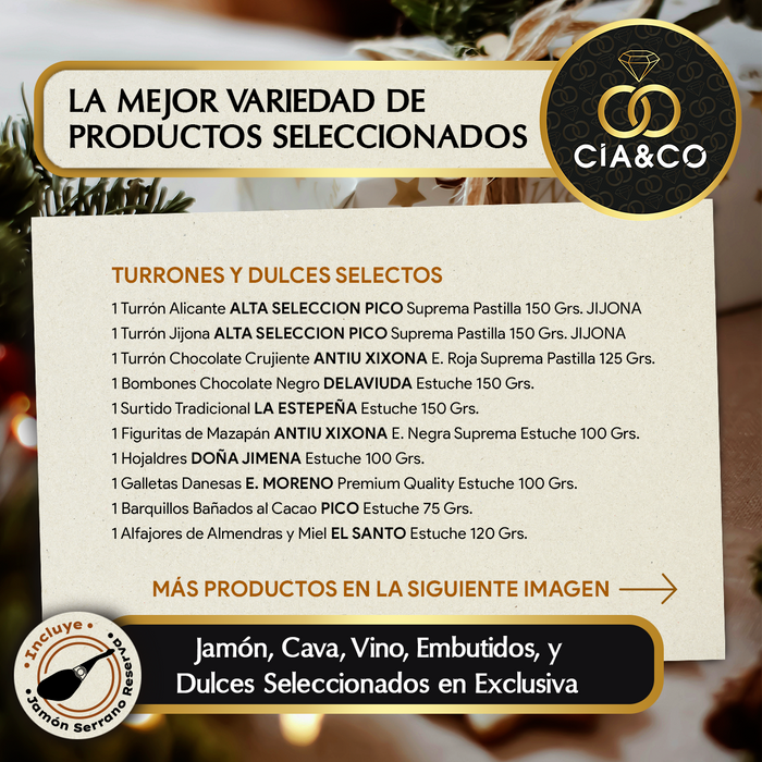 Cesta de Navidad con Jamón Gourmet 2025 (Lote 309) · Con Jamón Reserva, Vino, Cava Pago, Ron, Dulces Selectos y Tarjeta Personalizable · Regalo Corporativo, Familiar o Personal Ideal