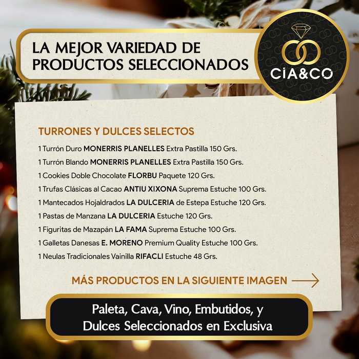 Cesta de Navidad con Jamón Gourmet 2025 (Lote 300) · Con Paleta Serrana, Vino, Cava Brut, Vermouth, Dulces y Ibéricos · Incluye Tarjeta Personalizable · Regalo Corporativo, Familiar o Personal Ideal