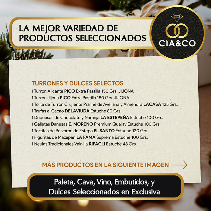 Cesta de Navidad con Jamón Gourmet 2025 (Lote 301) · Incluye Paleta Serrana, Vinos Tinto y Blanco, Espumoso, Dulces Selectos y Ibéricos · Tarjeta Personalizable · Regalo Corporativo o Familiar Ideal