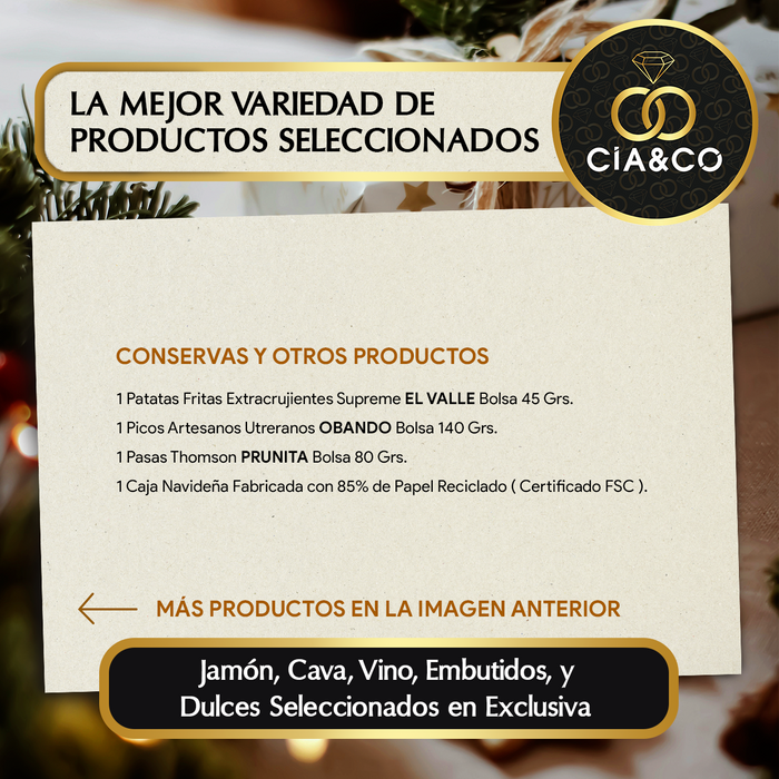 Cesta de Navidad con Jamón Gourmet 2025 (Lote 216) · Con Ibéricos Especiales, Vino, Brut, Dulces Variados, Embutidos y Queso · Incluye Tarjeta Personalizable · Regalo Corporativo, Familiar o Personal