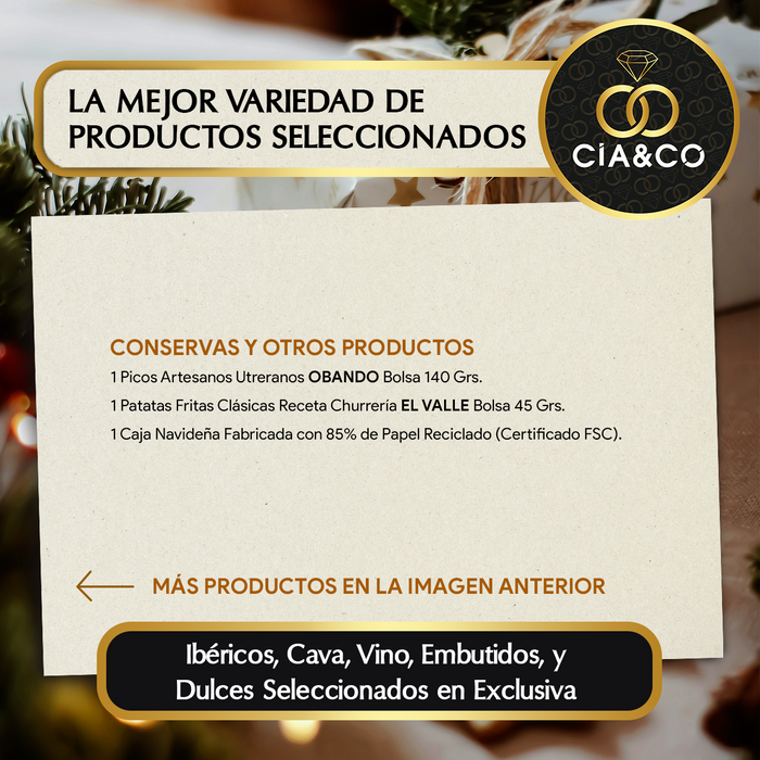 Cesta de Navidad con Ibéricos de Bellota Gourmet 2025 (Lote 208) · Vermouth, Vinos, Brut Comte de Chamberí, Turrones · Incluye Tarjeta Personalizable · Regalo Corporativo, Familiar o Personal