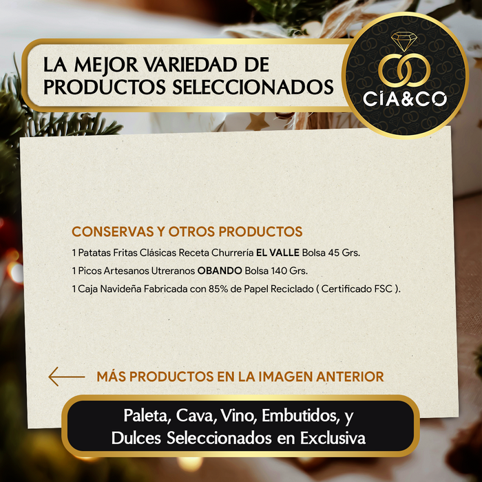 Cesta de Navidad con Jamón Gourmet 2025 (Lote 301) · Incluye Paleta Serrana, Vinos Tinto y Blanco, Espumoso, Dulces Selectos y Ibéricos · Tarjeta Personalizable · Regalo Corporativo o Familiar Ideal