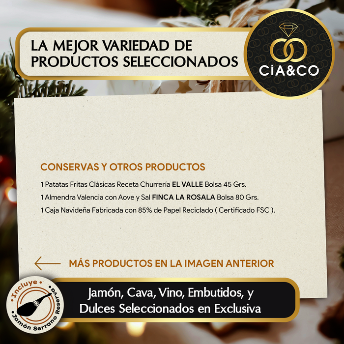 Cesta de Navidad con Jamón Gourmet 2025 (Lote 307) · Con Jamón, Cava Brut, Vinos, Ron, Embutidos, Turrones y Dulces Selectos · Incluye Tarjeta Personalizable · Regalo Corporativo o Familiar Premium