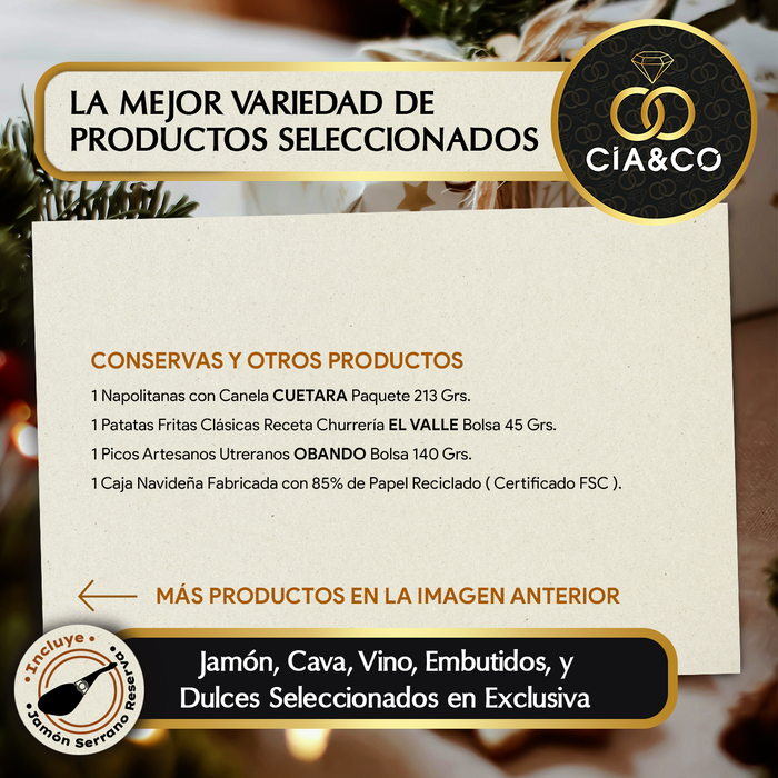 Cesta de Navidad con Jamón Gourmet 2025 (Lote 306) · Con Jamón Serrano, Vinos, Cava, Ginebra, Dulces y Embutidos · Incluye Tarjeta Personalizable · Regalo Corporativo, Familiar o Personal Ideal