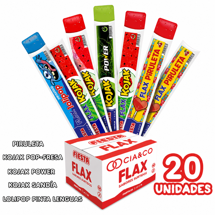 Flashes Fiesta Surtidos CIA&CO – Pack 20 Polos para Congelar (20 x 65 ml) – 5 Sabores de Chuches – Sin Gluten y Aptos para Veganos