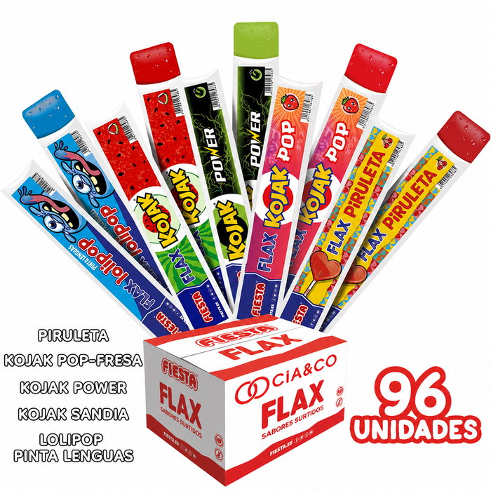 Caja Ahorro Flashes Fiesta CIA&CO – 96 Polos para Congelar (96 x 65 ml) – 5 Sabores de Chuches – Sin Gluten y Aptos para Veganos