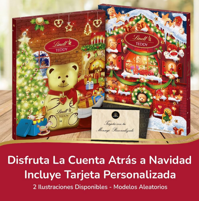 Calendario de Adviento Lindt con 24 sorpresas de chocolate y bombones surtidos, 170g. Incluye figuras de Ositos Lindt y cremosos bombones Lindor para una Navidad mágica.