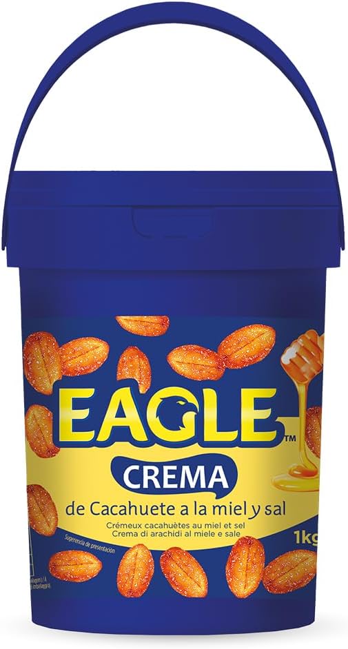 Tarro de crema de cacahuete frita Eagle con miel y sal, formato 1 kg.