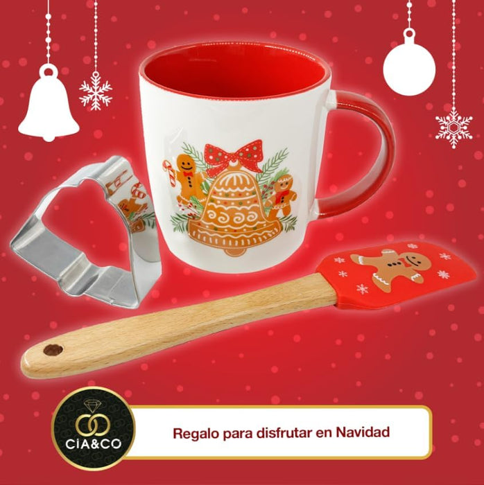 Caja regalo navideña Cia&Co con ilustraciones festivas lista para regalar.