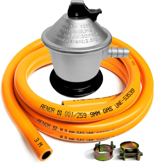 Kit regulador de gas con manguera de 3 metros para mayor alcance