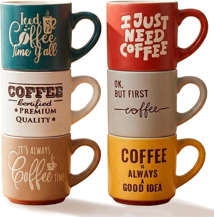 Set de 6 tazas de café con diseño original y colores variados