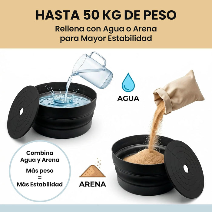 Base rellenable con agua o arena para sombrillas grandes de exterior