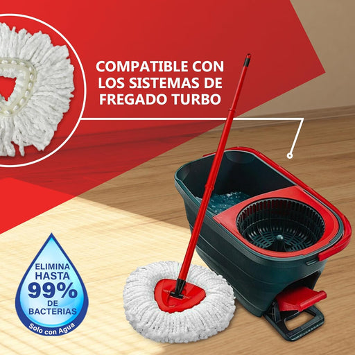 Detalle de recambio de microfibra súper absorbente para fregona giratoria.