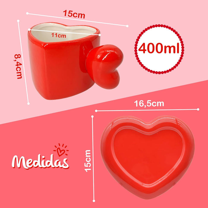 Detalle de la taza de cerámica con diseño corazón y capacidad XXL de 400 ml.