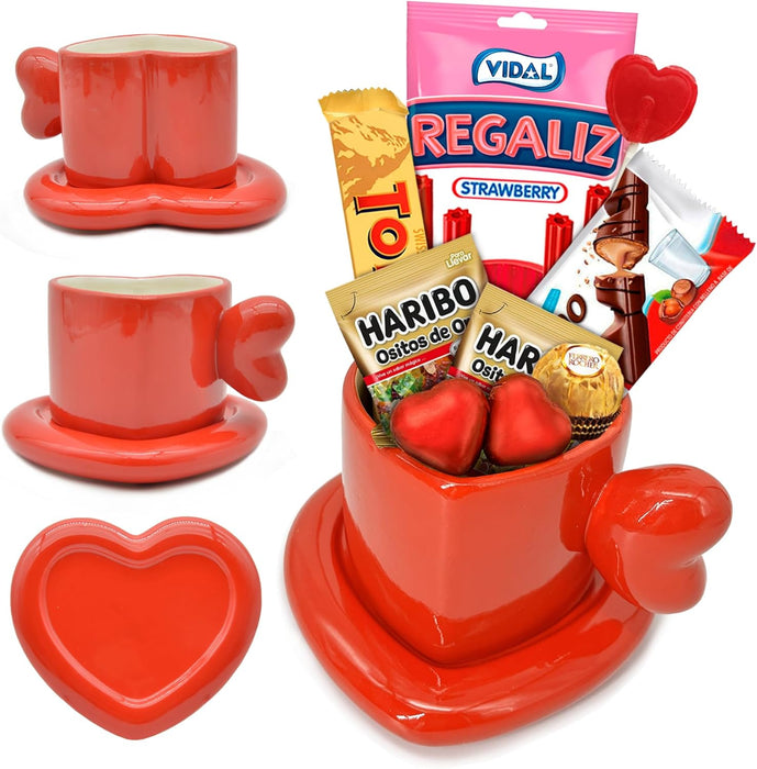 Taza corazón XXL con plato: un regalo romántico listo para sorprender.