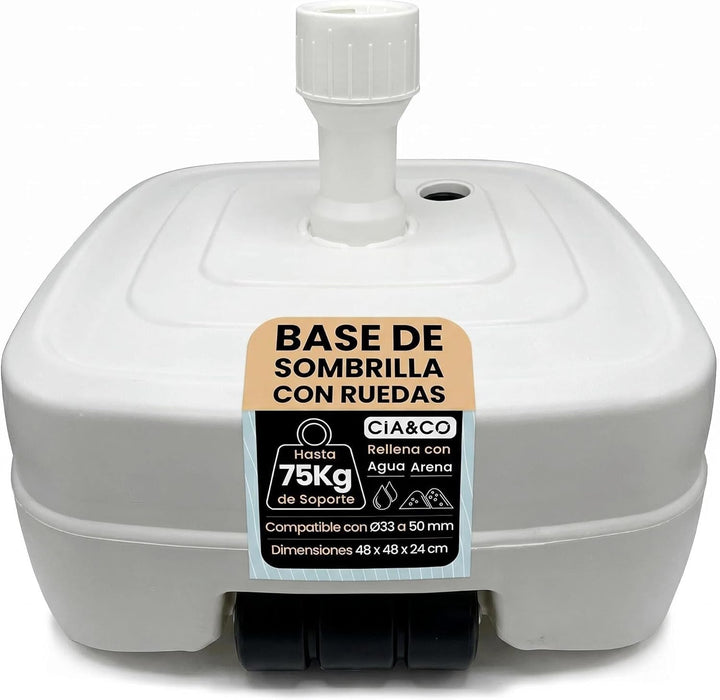 Base para sombrilla con ruedas XXL CIA&CO color blanco jardín rellenable hasta 75 kg