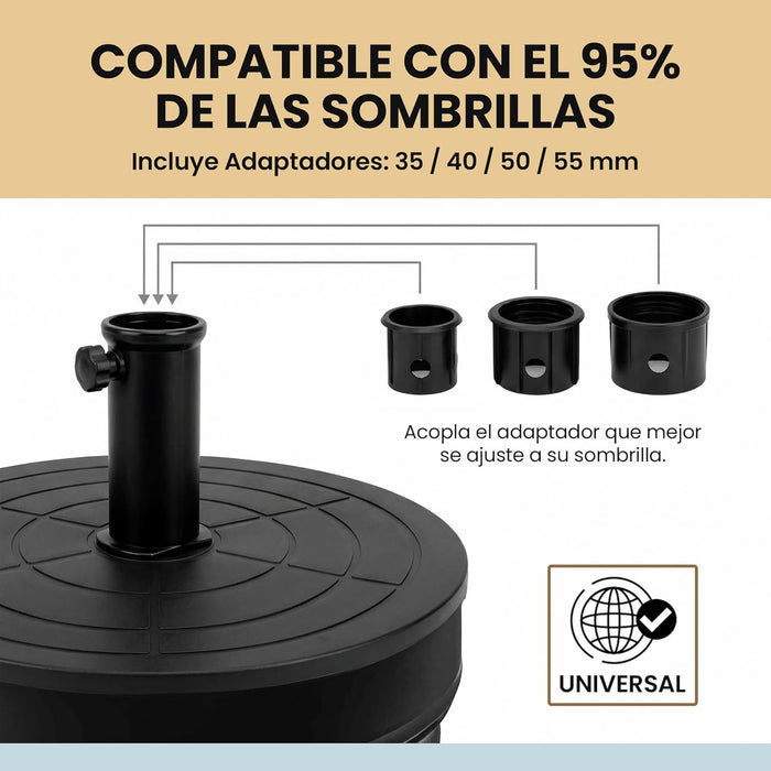 Adaptadores universales incluidos para diferentes diámetros de mástil